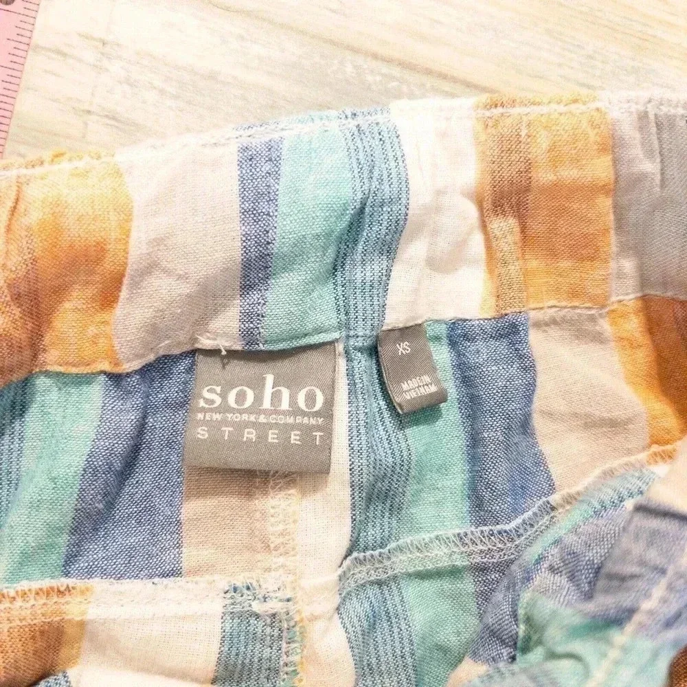 New York Company Soho Street Womens Linen‎ Blend Coastal Striped Pants Sz XS
